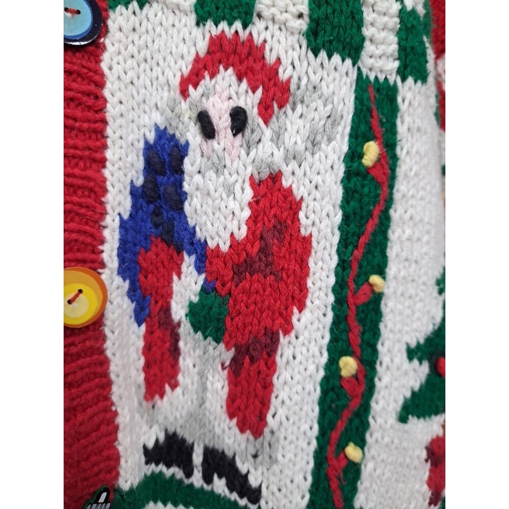 VTG 90's Eagles Eye Hand-Knit Christmas Cardigan Sweater Med Santa Ugly Party - Picture 6 of 13